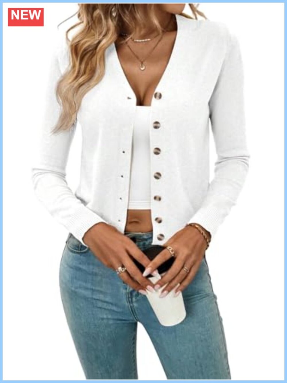 Women's Knit Button Down Cardigan Long Sleeve V Neck Lightweight
